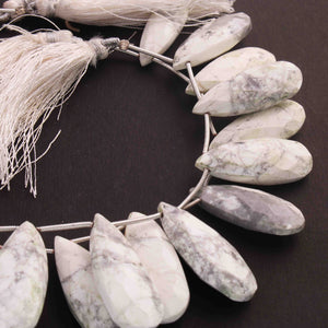 1 Long Strand White Howlite Faceted Pear Shape Briolettes  - Faceted Briolettes - 33mmx12mm-20mmx11mm -9 Inches  BR01538 - Tucson Beads