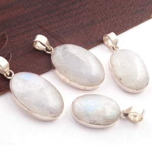 1 Pc Genuine and Rare Rainbow Moonstone Oval Pendant - 925 Sterling Silver - Gemstone Pendant SJ335 - Tucson Beads