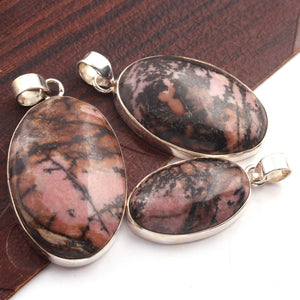 1 Pc Genuine and Rare Rhodocrosite Pendant - 925 Sterling Silver - Gemstone Oval Shape Pendant  SJ35 - Tucson Beads