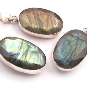 1 Pc  Genuine and Rare Labradorite Pendant,Oval Pendant ,925 Sterling Silver Pendant,Gemstone Pendant,Cabochon pendant  SJ109 - Tucson Beads