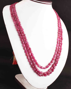 660 Ct. 3 Strand Of Genuine Garnet Necklace - Smooth Oval Beads - Rare & Natural Garnet Necklace - Stunning Elegant Necklace - BRU174 - Tucson Beads