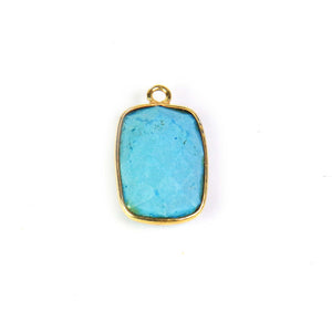 20 Pcs Turquoise 925 Sterling Vermeil Gemstone Faceted Rectangle Shape Pendant & Connector -18mmx11mm-21mmx11mm SS358 - Tucson Beads