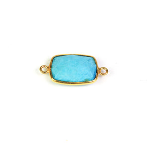 20 Pcs Turquoise 925 Sterling Vermeil Gemstone Faceted Rectangle Shape Pendant & Connector -18mmx11mm-21mmx11mm SS358 - Tucson Beads
