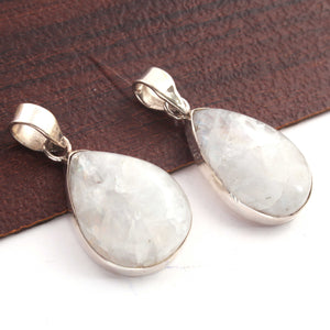 1 Pc Genuine and Rare White Rainbow Moonstone Pear Shape Pendant ,925 Sterling Silver -Gemstone Pendant,Cabochon Pendant  SJ117 - Tucson Beads