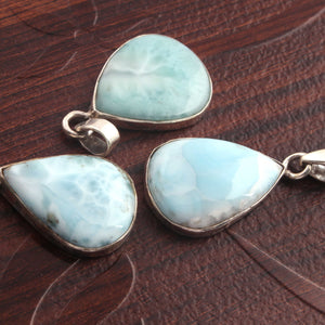 1 Pc Genuine and Rare Larimar Pear Pendant - 925 Sterling Silver - Gemstone Pendant  SJ078 - Tucson Beads