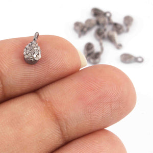 1 Pc Pave Diamond Pear Drop Charm Pendant - 925 Sterling Silver - 9mmx4mm PDC1419 - Tucson Beads
