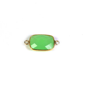 30 Pcs Beautiful Green Chalcedony 925 Sterling Vermeil Gemstone Faceted Rectangle Shape Pendant & Connector -18mmx11mm-21mmx11mm SS373 - Tucson Beads