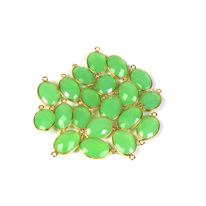 20 Pcs Beautiful Green Chalcedony 925 Sterling Vermeil Gemstone Faceted Oval Shape Single Bail Pendant -18mmx11mm  SS442 - Tucson Beads