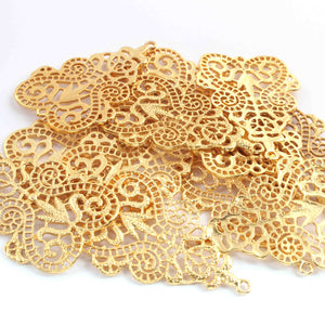 5 Pcs Designer 24K Gold Plated Fancy Shape Pendant , Copper  Fancy Designer Charm , Jewelry Making 56mmx38mm  GPC352 - Tucson Beads