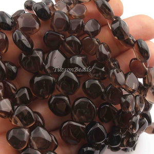 1 Strand Smoky Quartz Smooth Heart Shape Beads Briolettes - Smoky Briolettes 8mmx8mm-14mmx14mm 9.5 Inches BR3941 - Tucson Beads