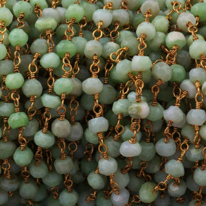 1 Feet Green Opal Faceted Rondelles Rosary Style 24k Gold plated Beaded Chain- 3mm- Green Opal Rondelles Gold wire Chain  SC0163 - Tucson Beads