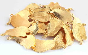 5 Pcs Leaf Charm Connector , 24k Gold Plated Designer Copper Charm, Leaf Shape , Jewelry Making 44mmx20mm BulkLot GPC165 - Tucson Beads