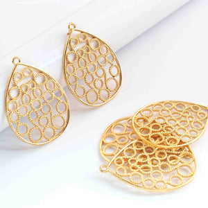 5 Pcs Designer 24k Gold Plated Pendant,Copper Pear Shape Design Charm Pendant,Jewelry Making Bulk Lot 48mmx35mm GPC114 - Tucson Beads
