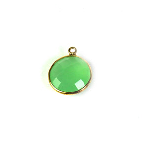 14 Pcs Beautiful Green Chalcedony 925 Sterling Vermeil Gemstone Faceted Round Shape Single Bail Pendant -18mmx15mm SS527 - Tucson Beads