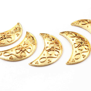 5 Pcs 24k Gold Plated Copper Moon Pendant, Designer Fancy Charm, Jewelry Making Tools, 53mmx22mm, gpc1141 - Tucson Beads