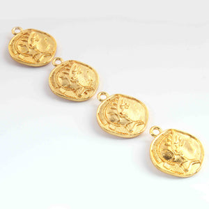 10 Pcs Designer 24k Gold Plated Round Beads ,Copper Round Design Charm Pendant ,Jewelry Making 22mmx19mm GPC963 - Tucson Beads