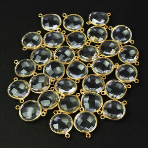 10 Pcs Beautiful Crystal Quartz 925 Sterling Vermeil Gemstone Faceted Round Shape Double Bail Connector  -21mmx15mm SS998 - Tucson Beads