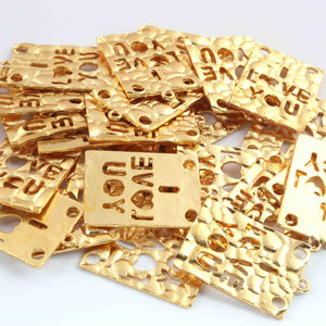 5 Pcs Designer 24k Gold Plated Rectangle Charm ,Copper I LOVE YOU Pendant Design Charm,Jewelry Making 31mmx21mm GPC965 - Tucson Beads