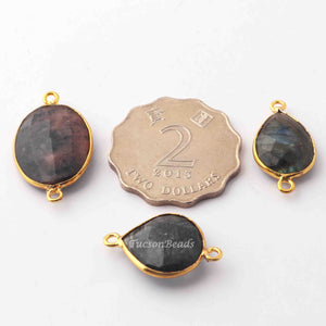 5  Pcs Mix Stone  24k Gold Plated Assorted Shape Connector - Mix Stone Connector -29mmx16mm-19mmx16mm- PC407 - Tucson Beads