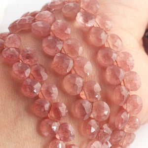 1 Strand Strawberry Quartz  Faceted Briolettes - Heart Shape Briolettes - 7mm-8mm - 8.5 inch BR02753 - Tucson Beads