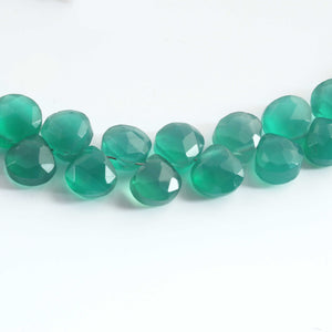 1 Strand Green Onyx  Faceted Briolettes - Heart Shape Briolettes - 7mmx6mm-6mmx5mm- 9 Inches BR02743 - Tucson Beads