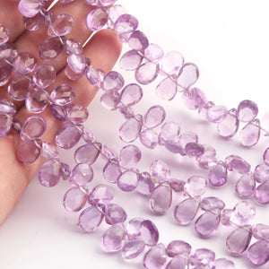 1 Strand Pink Amethyst Faceted Briolettes - Pear Shape Briolettes  8mmx6mm-12mmx7mm - 8.5 Inches BR02744 - Tucson Beads