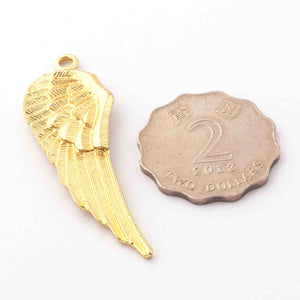 9 Pc Gold Feather Charm Pendant - 24k Matte Gold Plated - Brass Gold Feather Pendant 54mmx18mm GPC532 - Tucson Beads