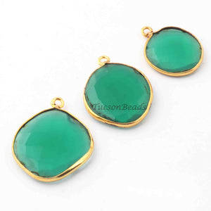 3  Pcs Green Onyx  24k Gold Plated Assorted Shape Pendant - Green Onyx  Pendant-26mmx16mm- PC475 - Tucson Beads