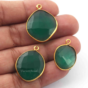 3  Pcs Green Onyx  24k Gold Plated Assorted Shape Pendant - Green Onyx  Pendant-26mmx16mm- PC475 - Tucson Beads