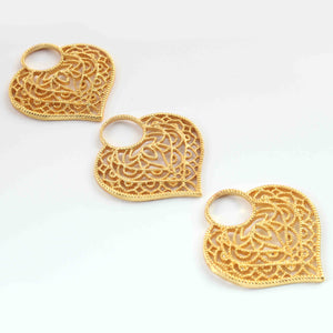 5 Pcs Gold Heart Charm - 24k Matte Gold Plated Heart  - Brass Gold Heart With Filigree Design Pendant  33mmx30mm GPC394 - Tucson Beads