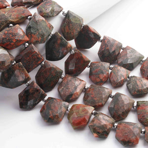 1  Long Strand  Red Jasper Faceted Briolettes - Pentagon Shape Briolettes -12mmx11mm-20mmx16mm - 9 Inches BR01613 - Tucson Beads