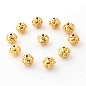 2 Strands 24k Gold Plated Copper Casting Designer Round Balls Beads - 10mm - Jewelry Making- 8 Inches GPC016 - Tucson Beads