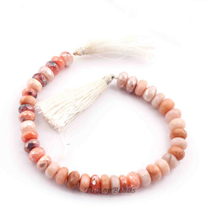 1  Long Strand Peach Moonstone Silver Coated Faceted Roundels -Round Shape Roundels 10mmx8mm-9  Inches BR2252 - Tucson Beads