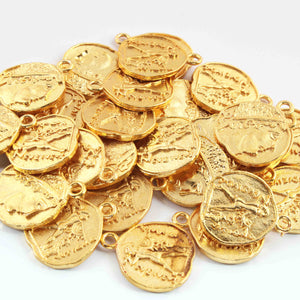 5 Pcs Designer 24k Gold Plated Round Charm Pendant, Plated Round Charm Pendant 23mmx20mm gpc1184 - Tucson Beads