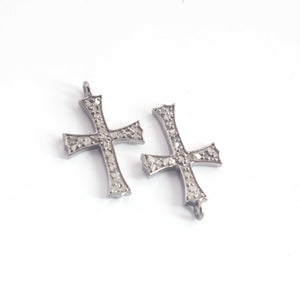 2 Pcs Pave Diamond Cross Charm 925 sterling Silver Pendant - 21mmx13mm PDC217 - Tucson Beads