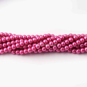 1 Long  Strand  Pink Glass Pearl Smooth Round Ball Beads, Pearl Rondelles  - 6mm 16 Inches BR3841 - Tucson Beads