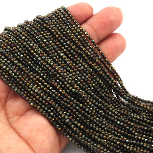 5 Long Strands Black Spinel Golden Coated Rondelles Faceted Beads - Golden Coated Rondelles - 2mm 13 inch RB416 - Tucson Beads