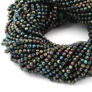 5 Strands Black Spinel Green Coated Faceted Balls Beads,  Gemstone Rondelles, Semi Precious Beads  3mm 13 inch strand RB346 - Tucson Beads