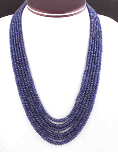 565. Ct 6 Strands Of Genuine Blue Sapphire Necklace - Faceted Rondelle Beads - Rare & Natural Sapphire Necklace - Stunning Elegant Necklace - SPB0098 - Tucson Beads