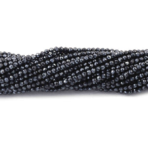 5 Strands Black Spinel Silver Coated Faceted Balls Beads, Gemstone Rondelles , 2mm 13 inch strand RB419 - Tucson Beads