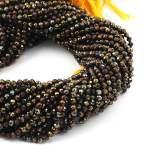 5 Long Strands Black Spinel Golden Coated Rondelles Faceted Beads - Golden Coated Rondelles - 3mm 13 inch RB418 - Tucson Beads