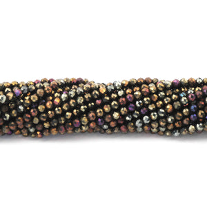 5 Long Strands Black Spinel Golden Coated Rondelles Faceted Beads - Golden Coated Rondelles - 3mm 13 inch RB418 - Tucson Beads
