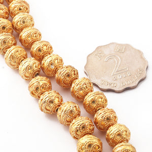 1 Strands 24k Gold Plated Designer Copper Casting Round Shape Beads - 9mm - Jewelry Making- 8 Inches GPC131 - Tucson Beads