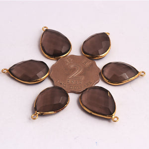 10  Pcs Smoky Quartz  Faceted  Pear Shape 24k Gold Plated Pendant - 25mmx17mm  PC393 - Tucson Beads