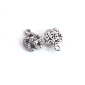 1 Pc Natural Pave Diamond Round Flower Charm Over 925 Sterling Silver Pendant - 11mmX9mm Pdc267 - Tucson Beads