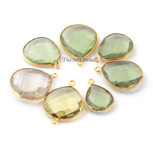 7 Pcs Green Amethyst & Crystal Quartz   Faceted Assorted Shape 24k Gold Plated Pendant/Connector  , 29mmx21mm-22mmx14mm  PC058 - Tucson Beads