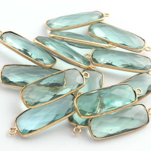 6 Pcs Apatite 24k Gold Plated Faceted Rectangle Shape Pendant -30mmx11mm- PC1087 - Tucson Beads