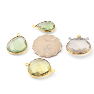 7 Pcs Green Amethyst & Crystal Quartz   Faceted Assorted Shape 24k Gold Plated Pendant/Connector  , 29mmx21mm-22mmx14mm  PC058 - Tucson Beads