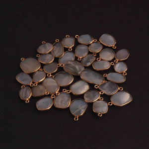 10  Pcs Gray Moonstone  Faceted  Assorted Shape 24k Gold Plated Pendant & Connector  - 23mmx13mm & 16mmx11mm PC348 - Tucson Beads