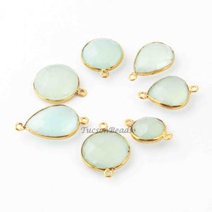 7 Pcs Aqua Chalcedony 24k Gold Plated Faceted Assorted Shape Pendant/Connector- -27mmx16mm-20mmx13mm-PC219 - Tucson Beads